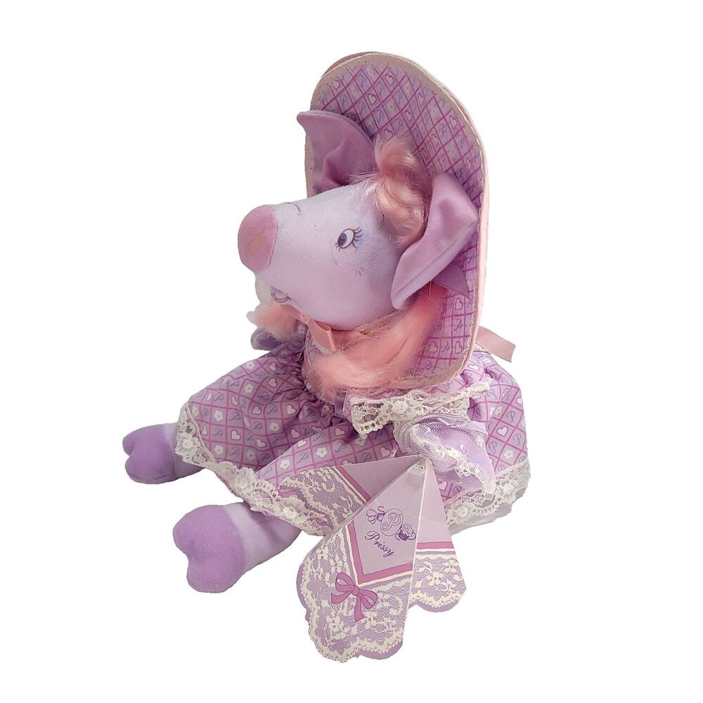Pretty Piggies Hallmark Prissy Pig Plush 11" Southern Bell Purple Pink Tomy 1989 - Picture 7 of 16